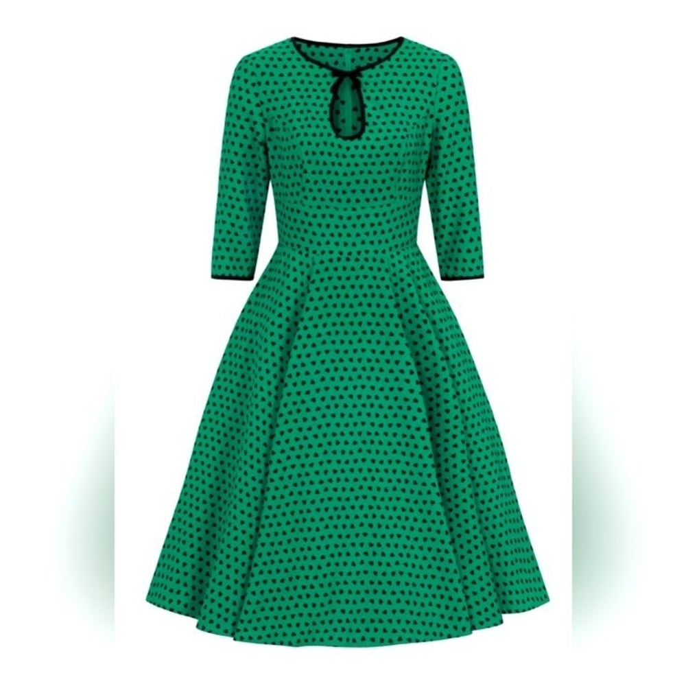 Hell Bunny Green Black Heart Fit-and-Flare Dress NWT